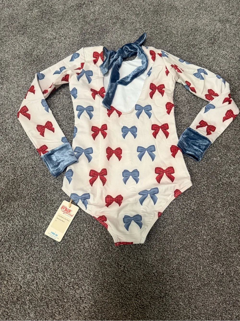 Saint Ida Patriotic Bow One Piece Rashgaurd Swimsuit Sz 7